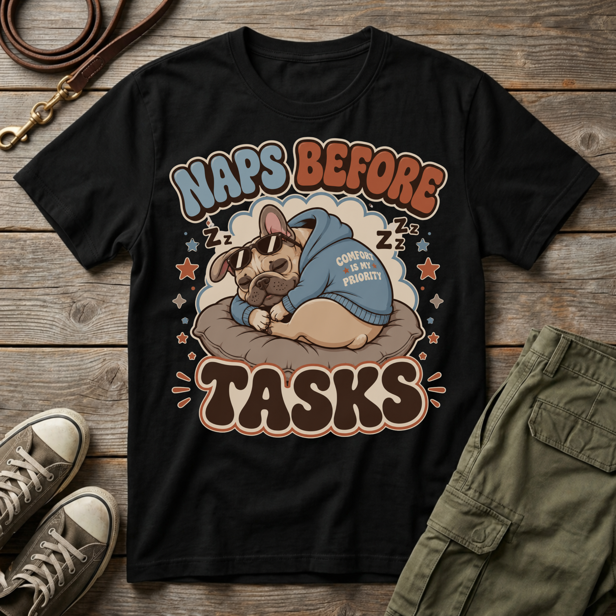 Frenchie Naps Before Tasks T-Shirt