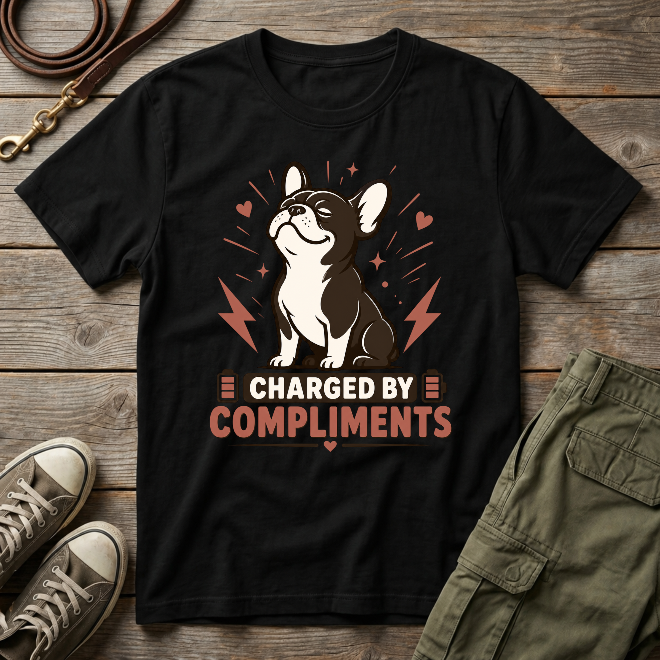 Frenchie Charged By Compliments T-Shirt