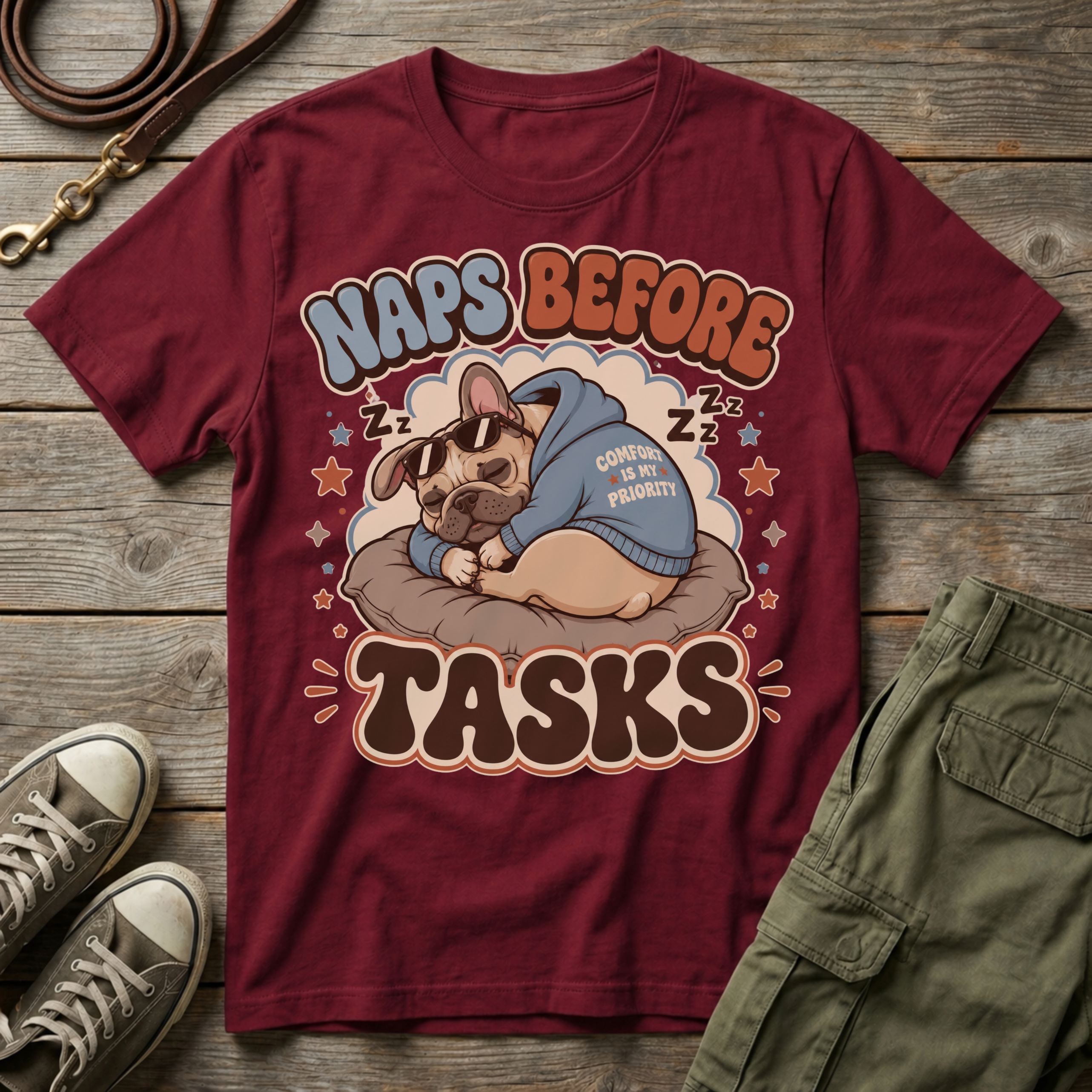 Frenchie Naps Before Tasks T-Shirt