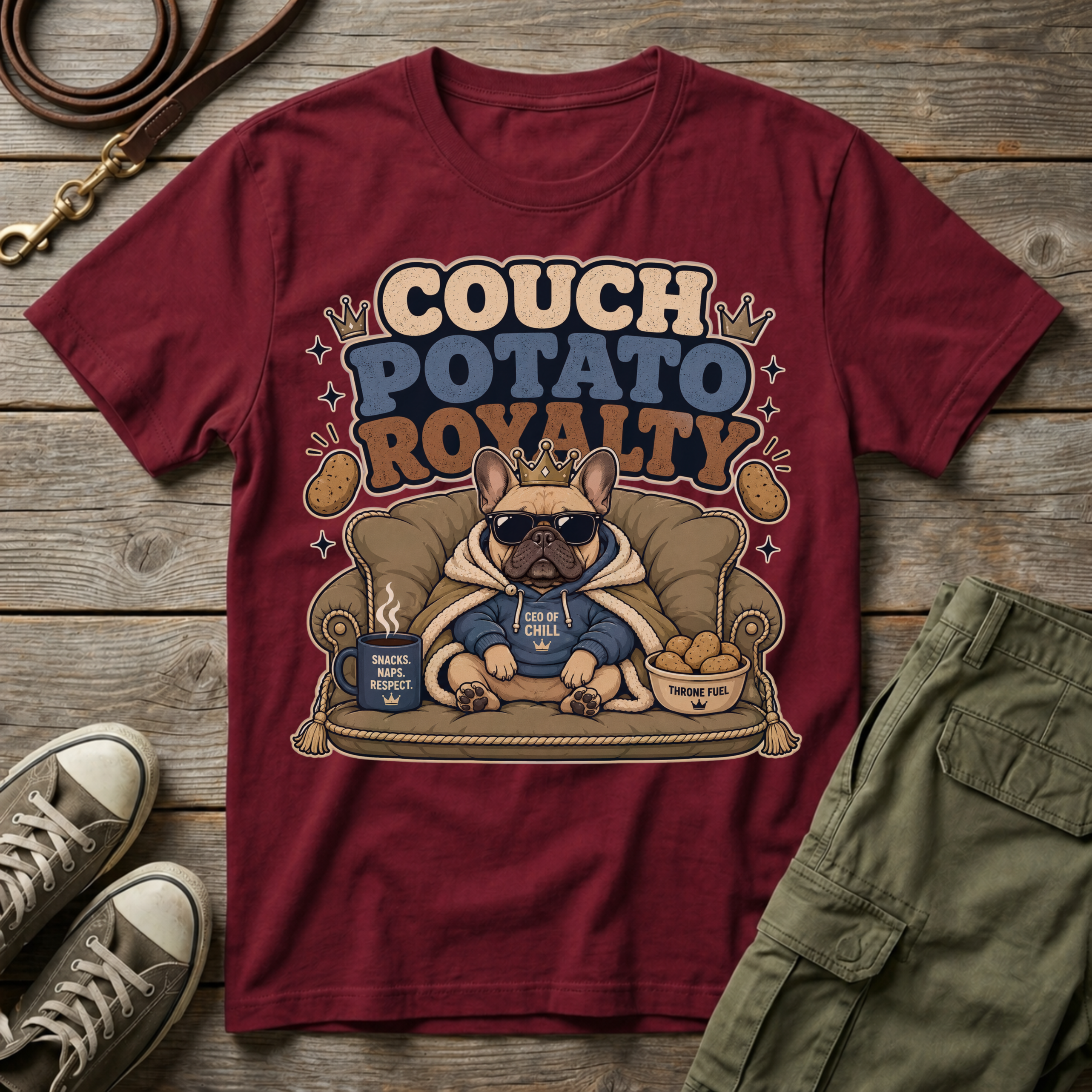 Frenchie Couch Potato Royalty T-Shirt