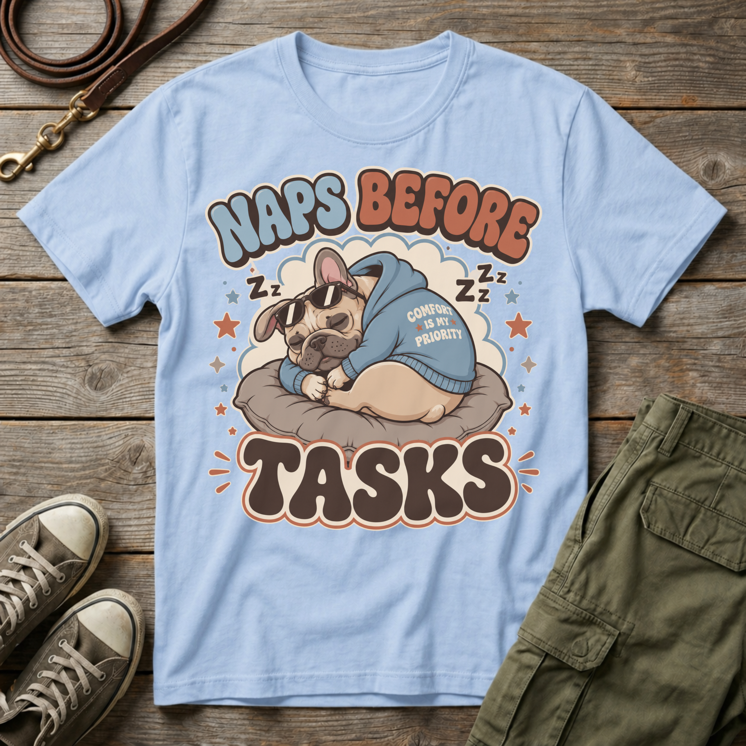 Frenchie Naps Before Tasks T-Shirt