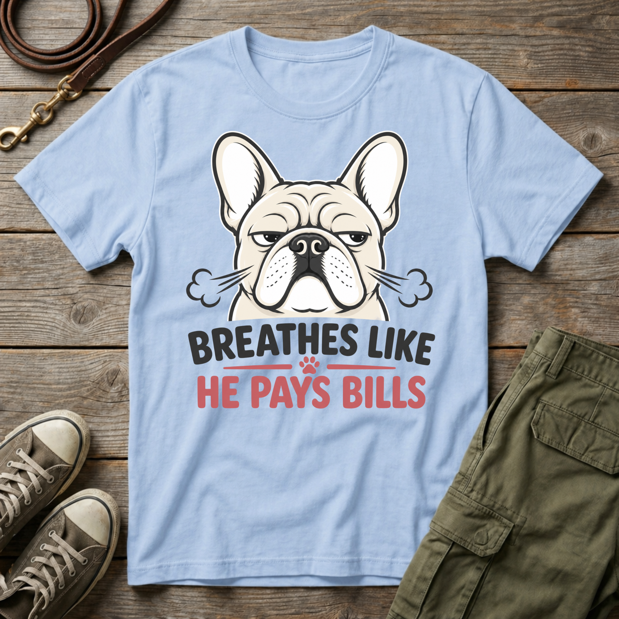 Frenchie Breathes Like Pays Bills T-Shirt