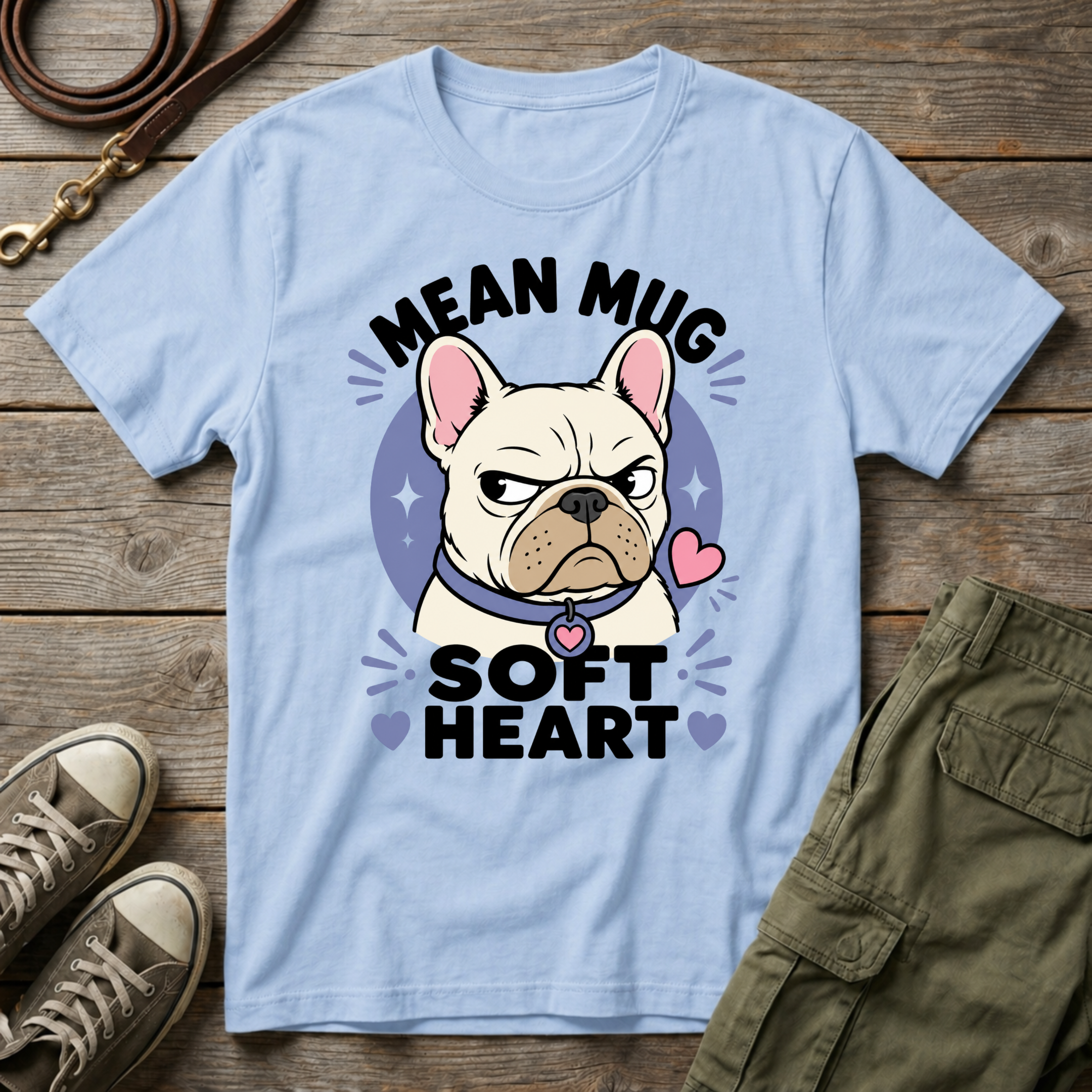 Frenchie Mean Mug Soft Heart T-Shirt