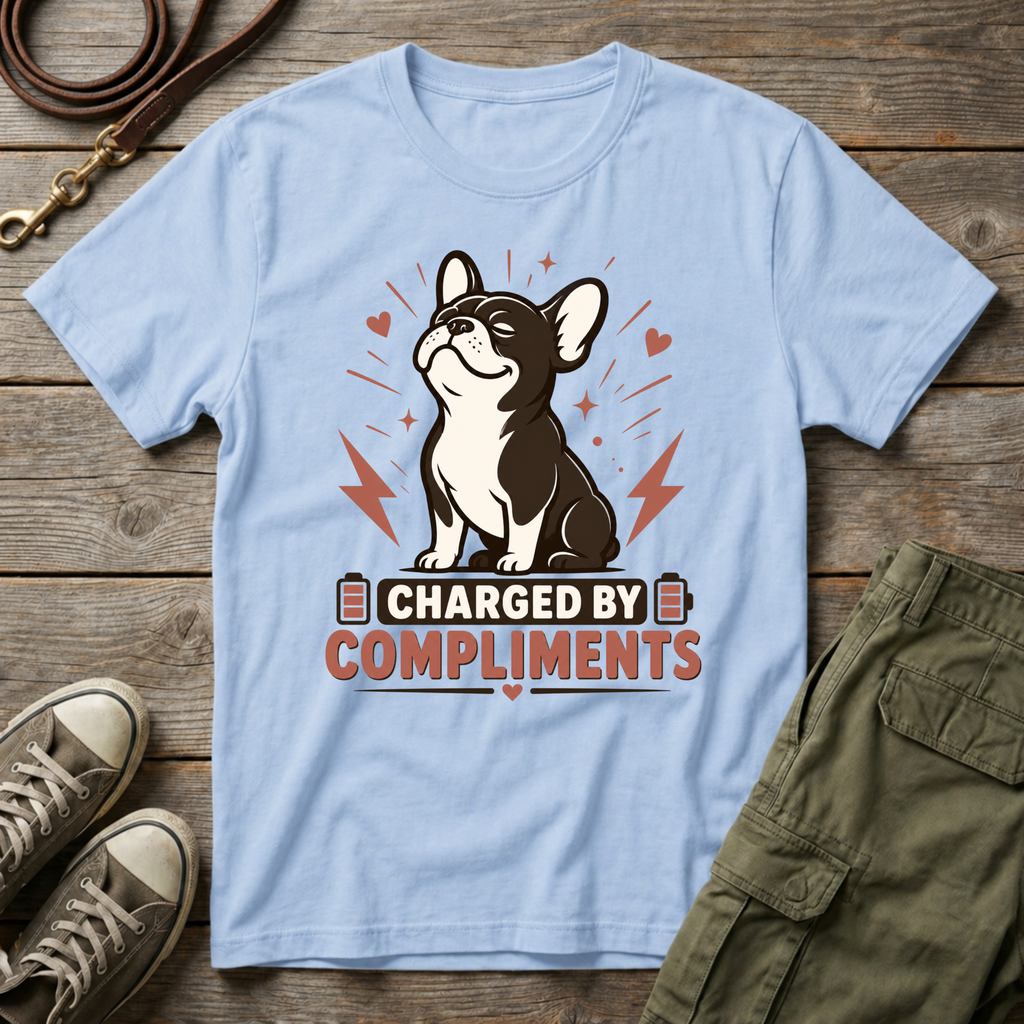 Frenchie Charged By Compliments T-Shirt