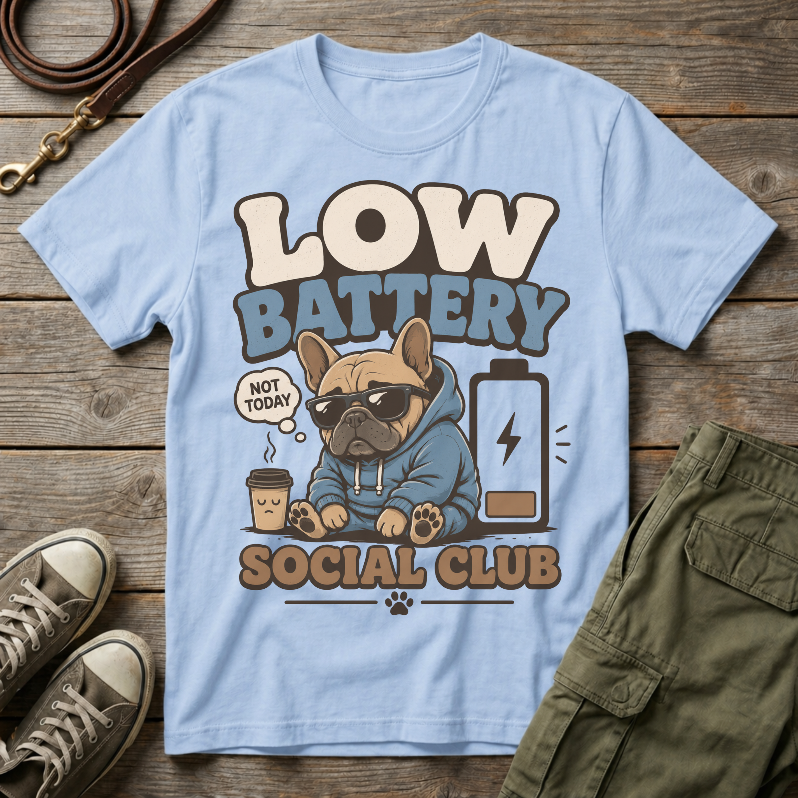 Frenchie Low Battery Social Club T-Shirt