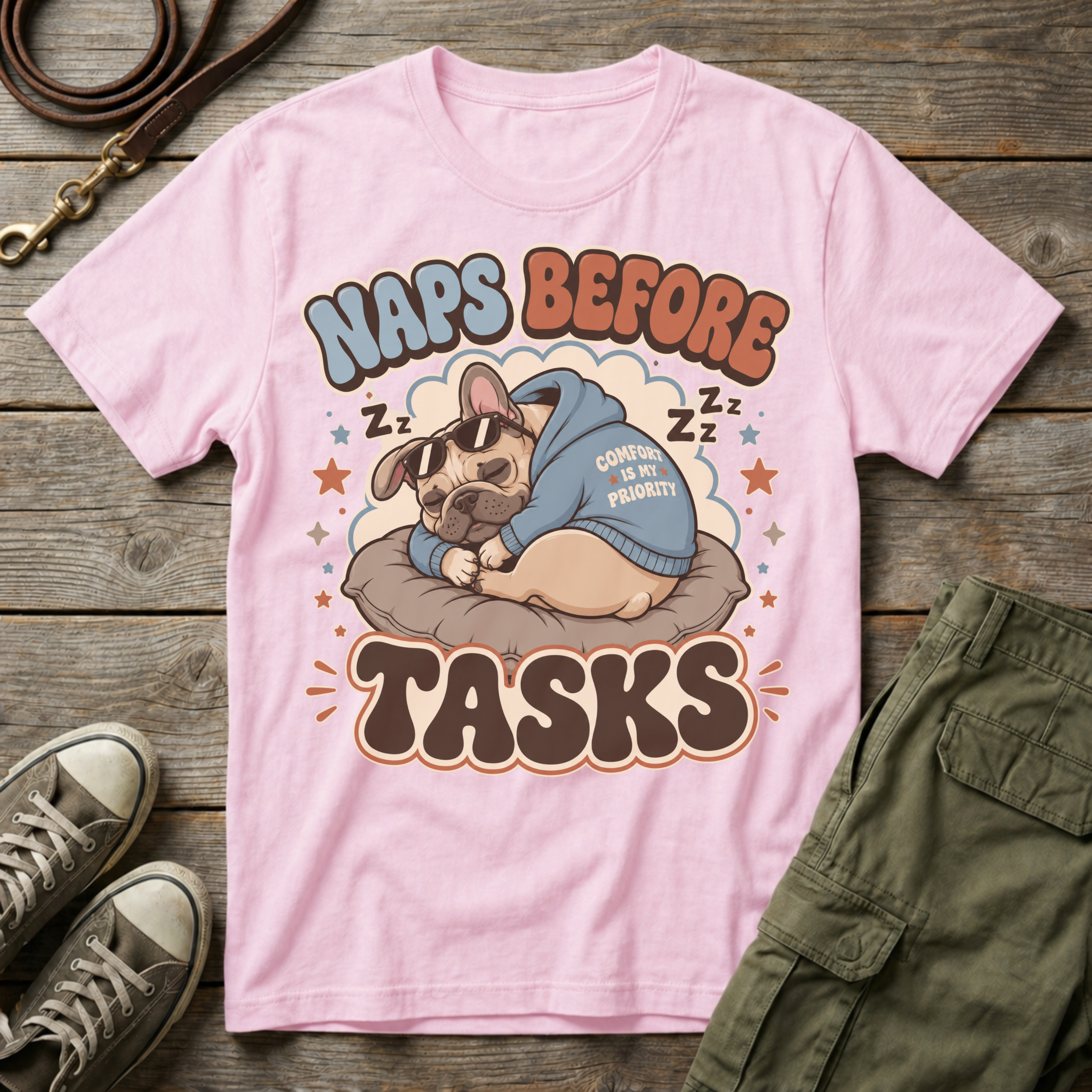 Frenchie Naps Before Tasks T-Shirt