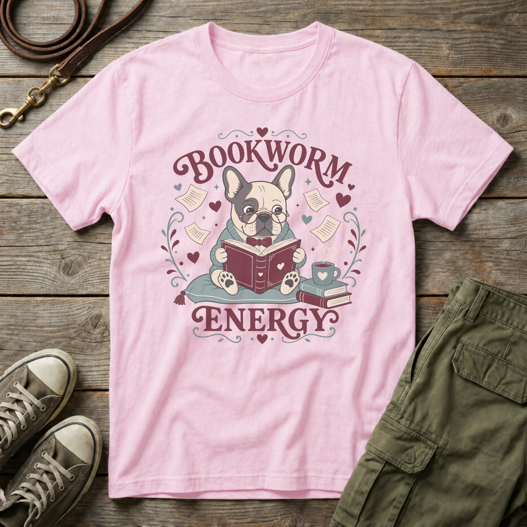 Frenchie Bookworm Energy T-Shirt