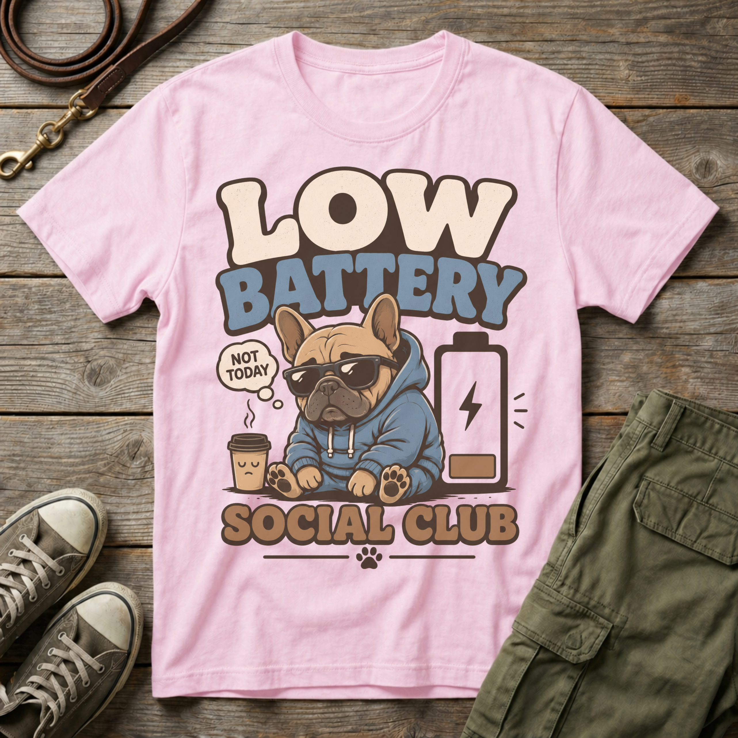 Frenchie Low Battery Social Club T-Shirt
