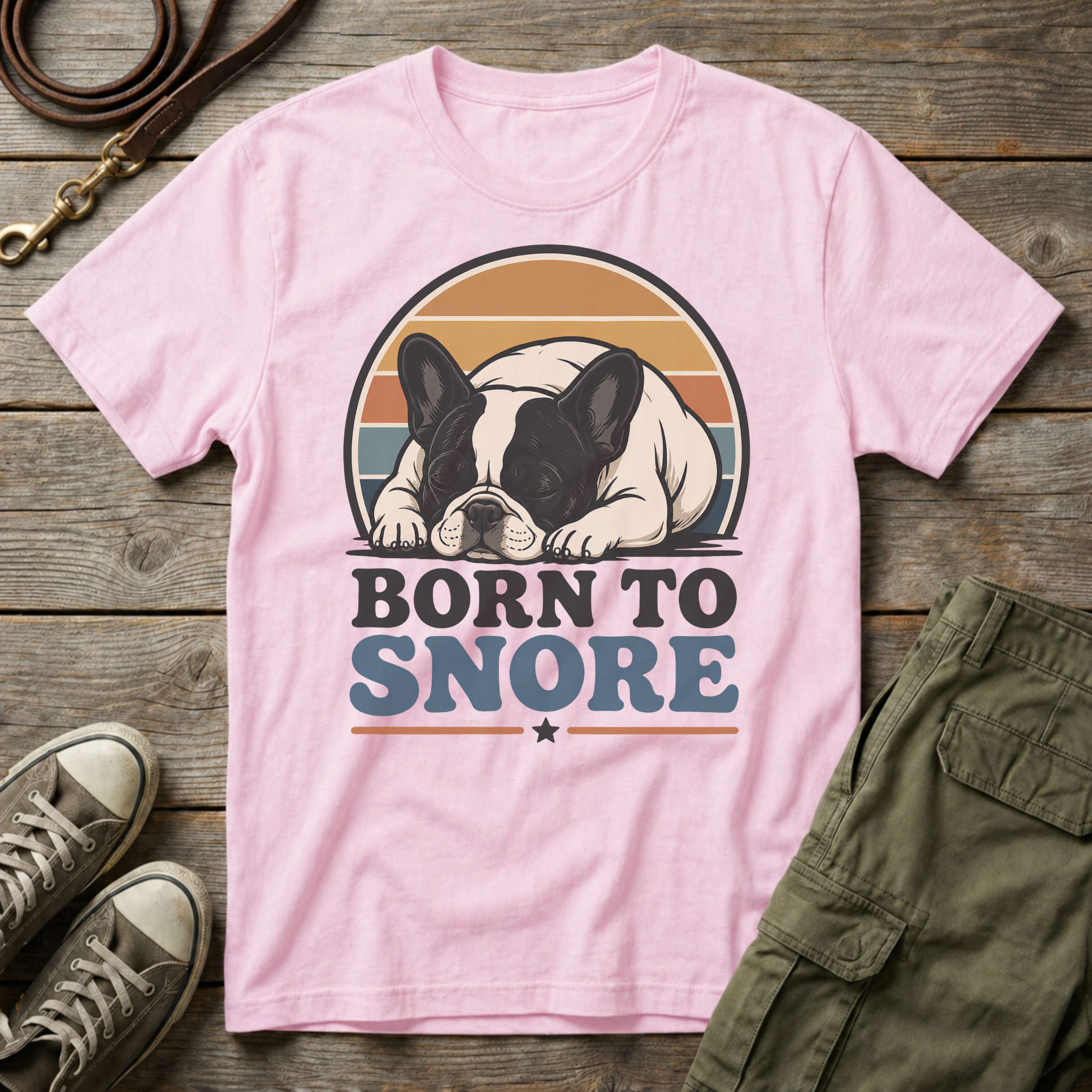 Sunset Frenchie Born To Snore T-Shirt