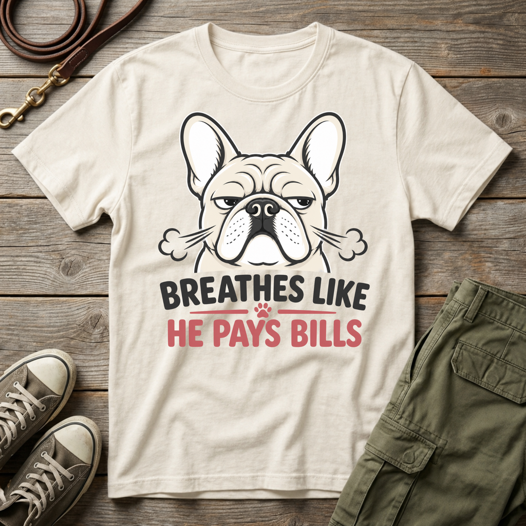 Frenchie Breathes Like Pays Bills T-Shirt