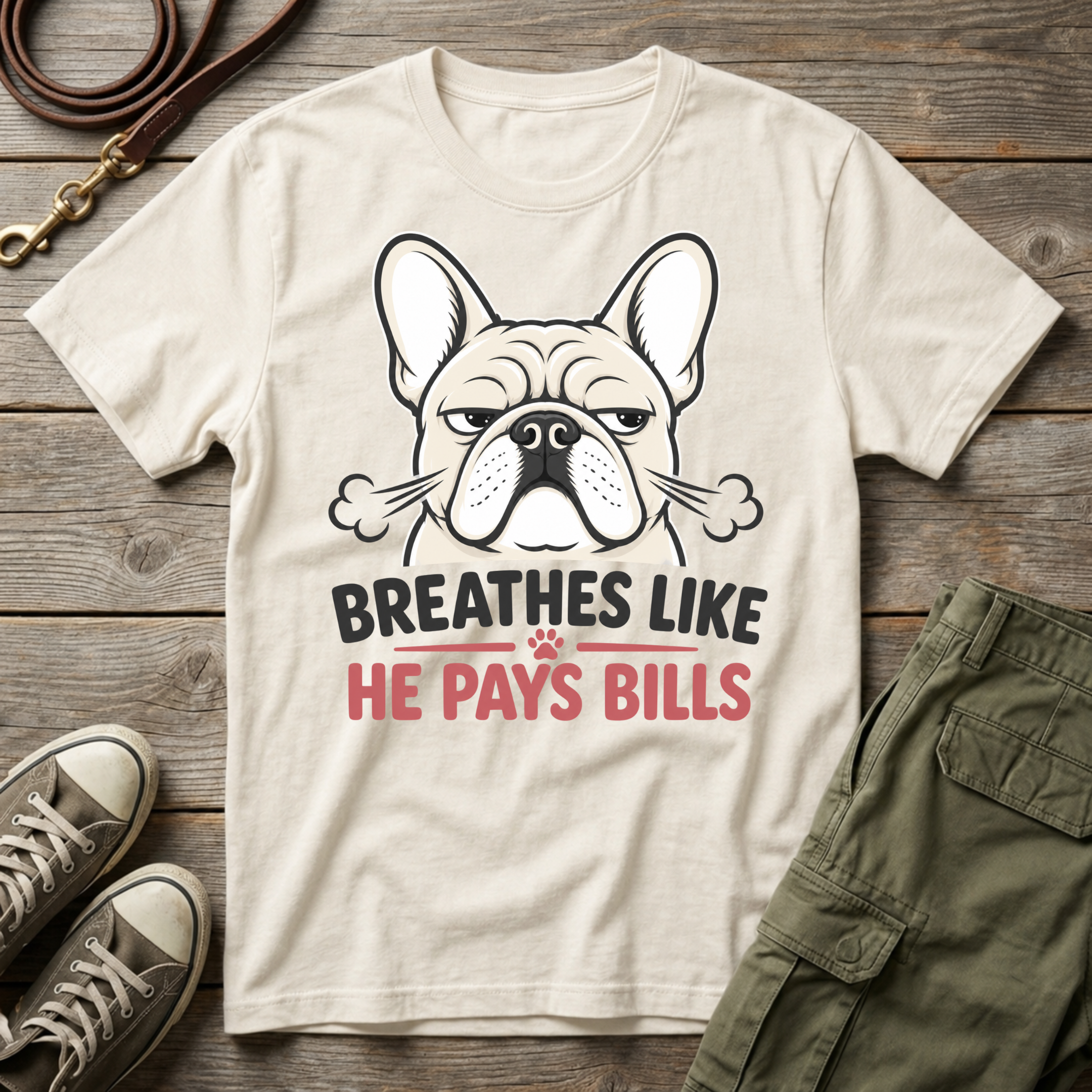 Frenchie Breathes Like Pays Bills T-Shirt