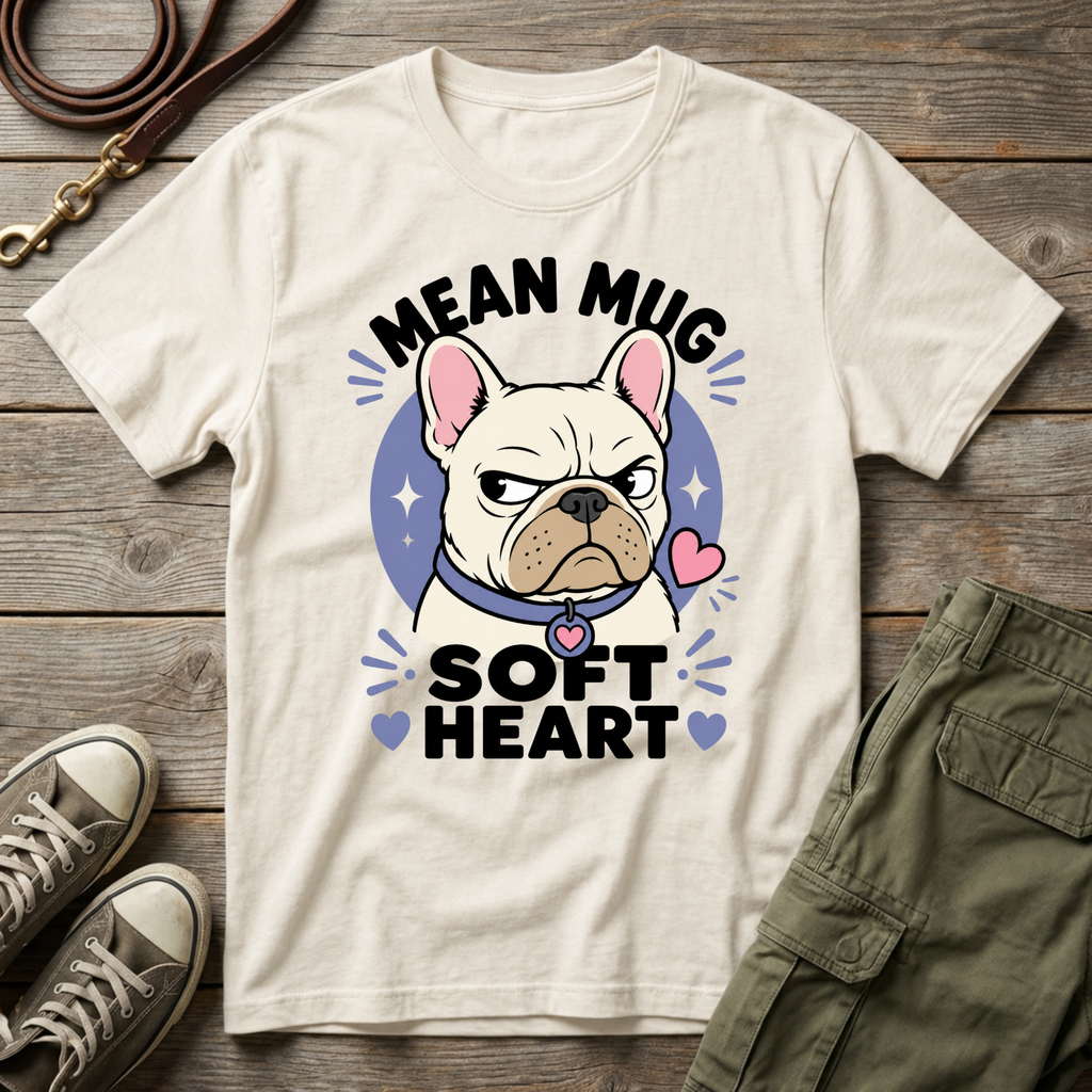 Frenchie Mean Mug Soft Heart T-Shirt