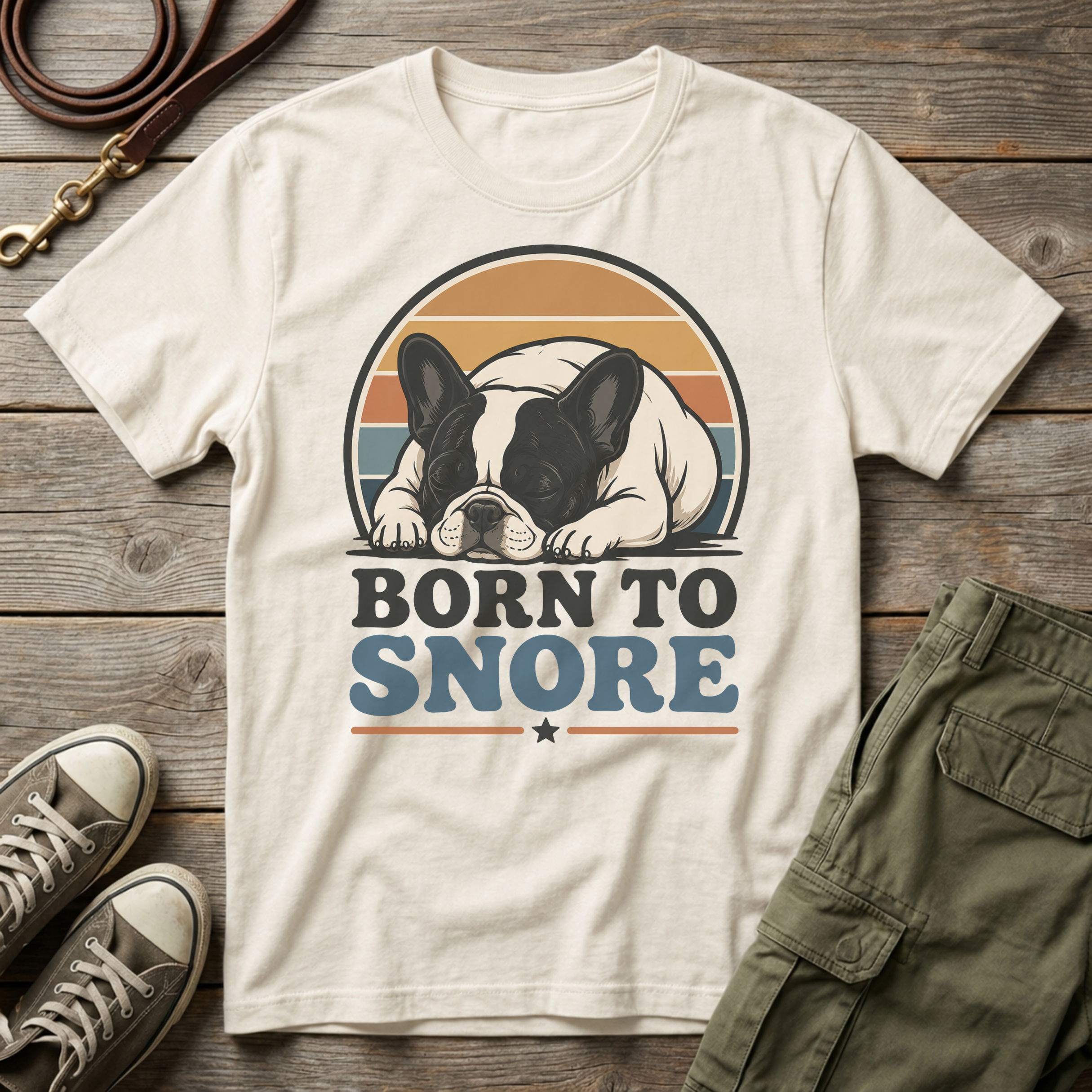 Sunset Frenchie Born To Snore T-Shirt