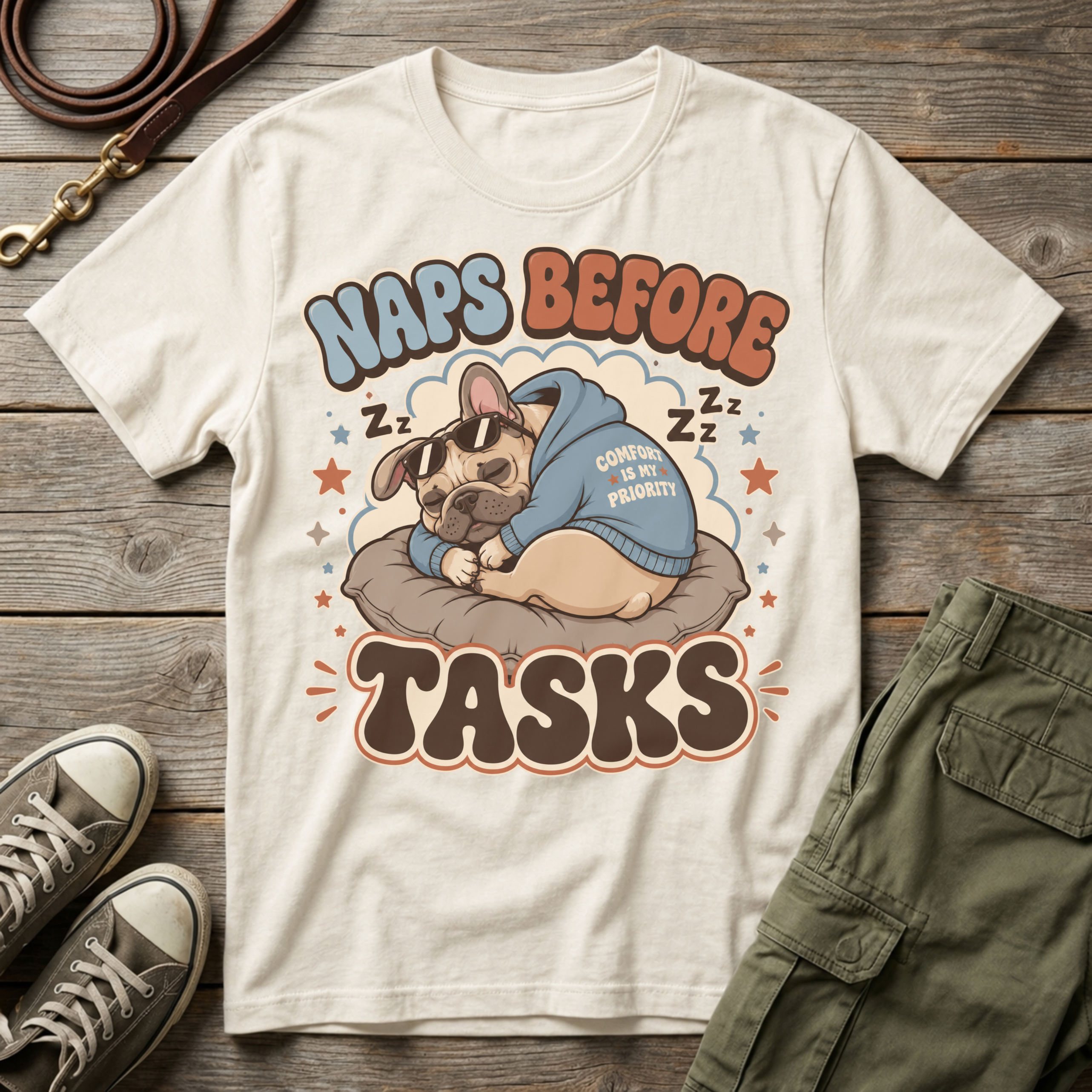 Frenchie Naps Before Tasks T-Shirt