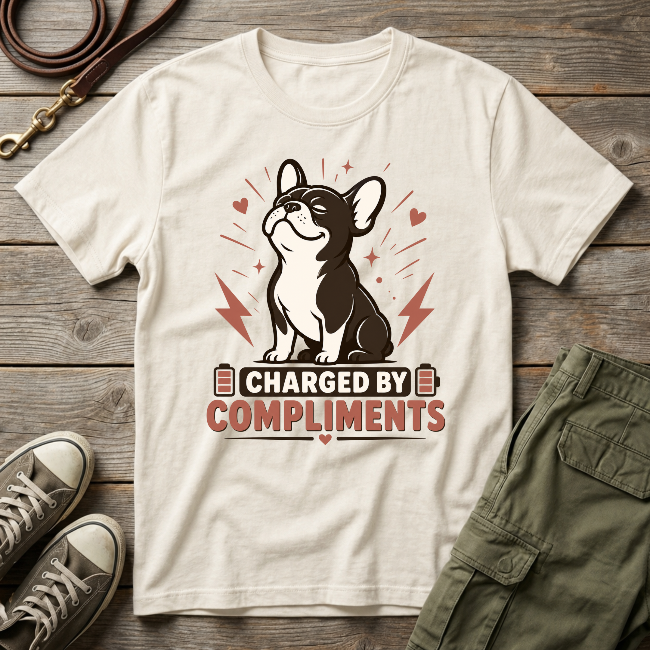 Frenchie Charged By Compliments T-Shirt