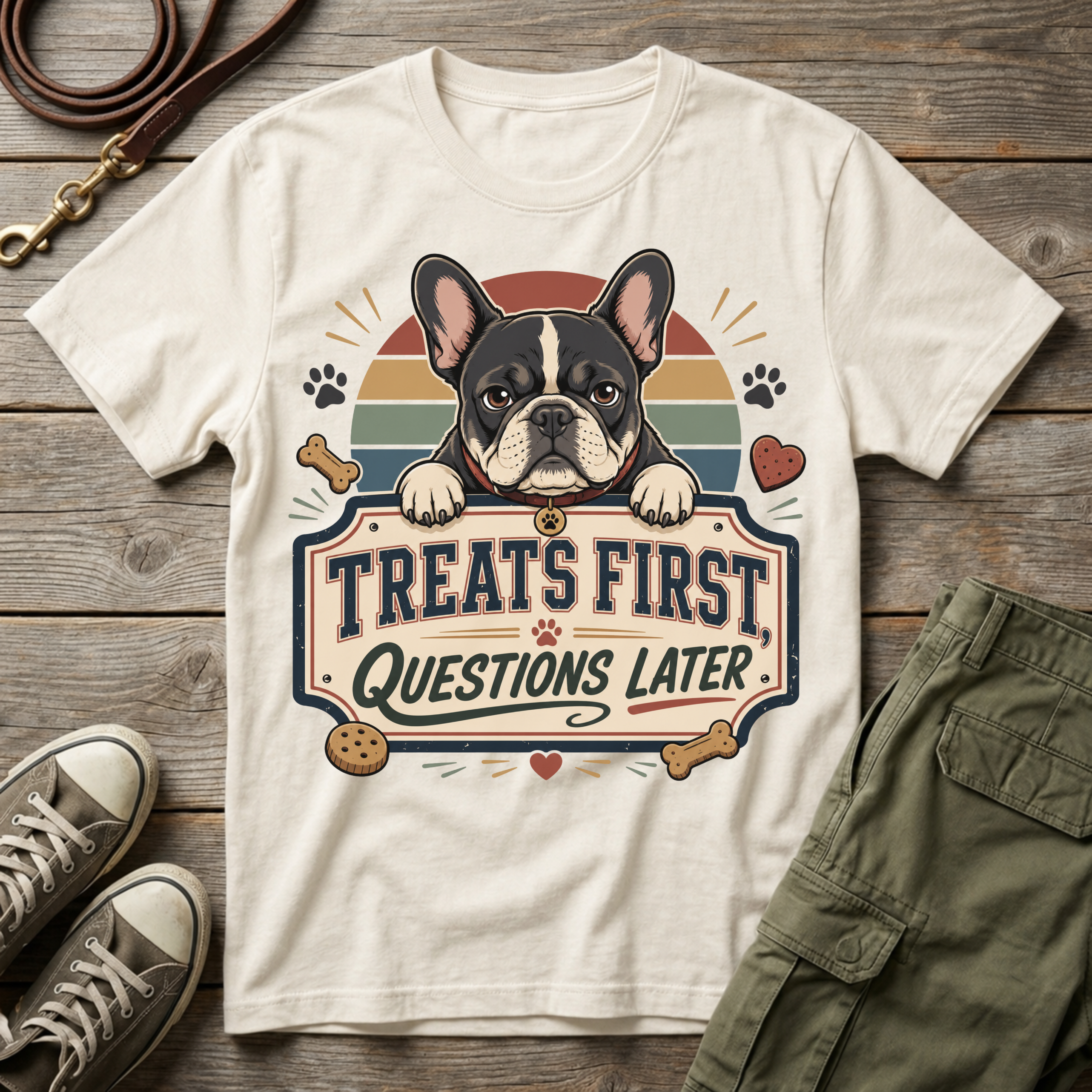 Frenchie: Treats First T-Shirt