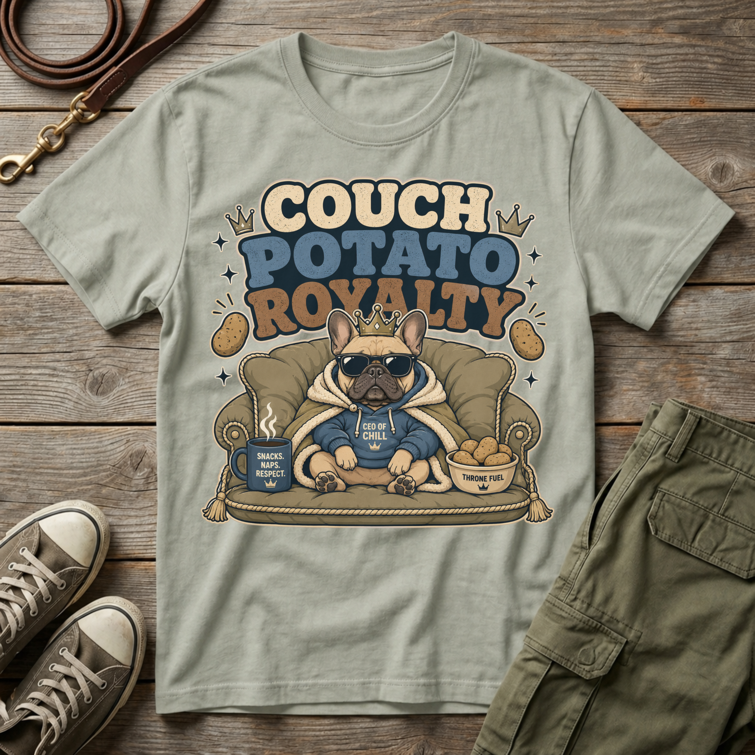 Frenchie Couch Potato Royalty T-Shirt