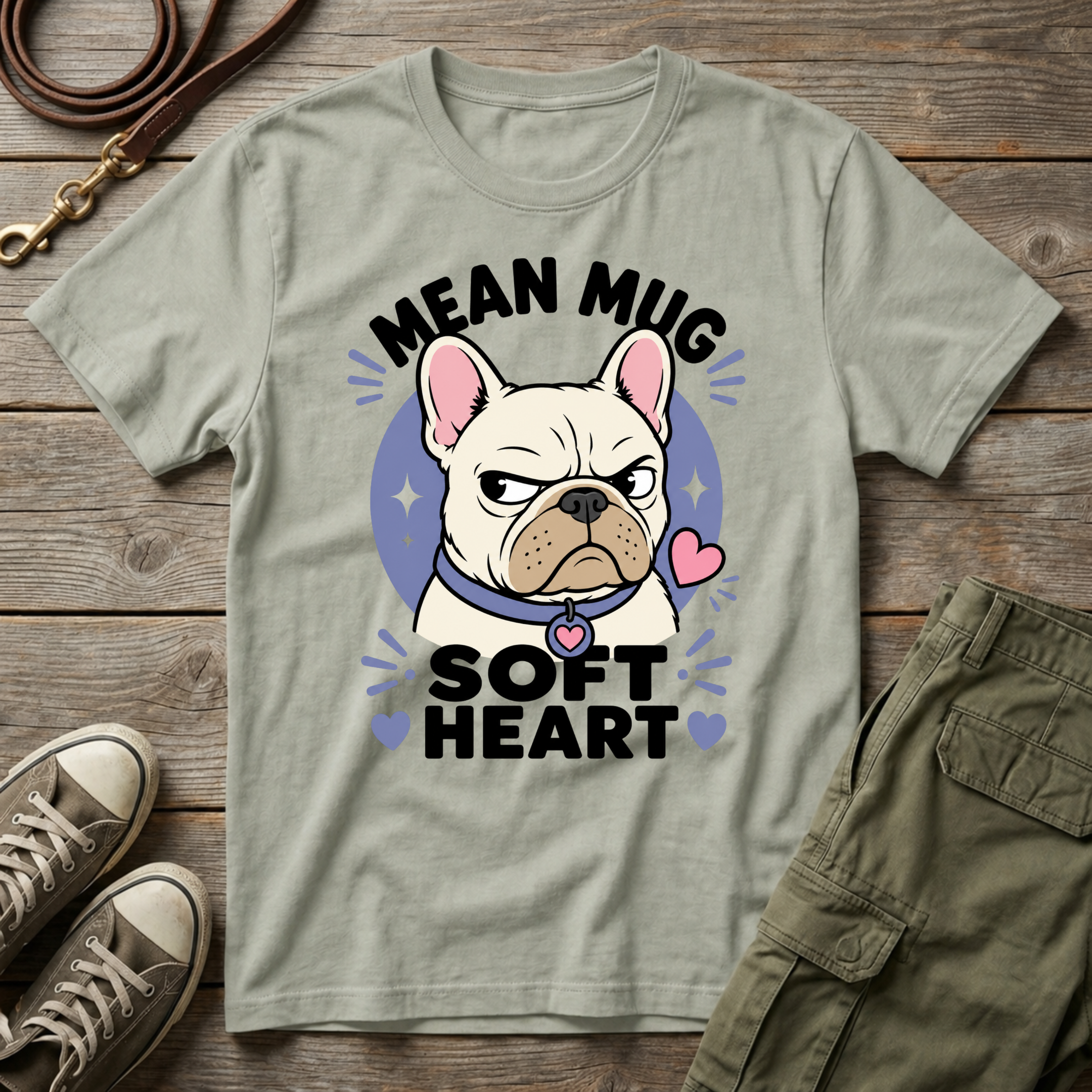 Frenchie Mean Mug Soft Heart T-Shirt