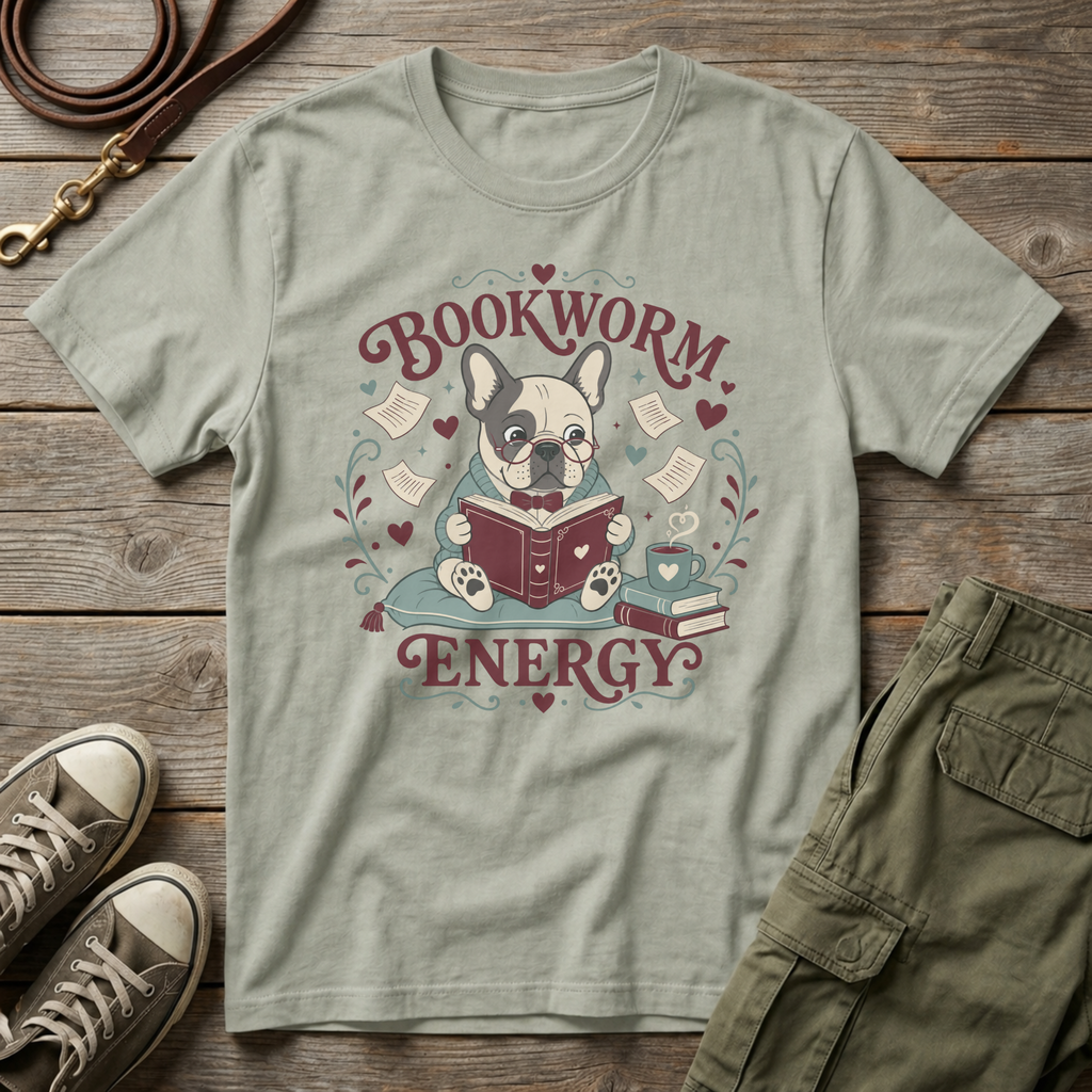 Frenchie Bookworm Energy T-Shirt