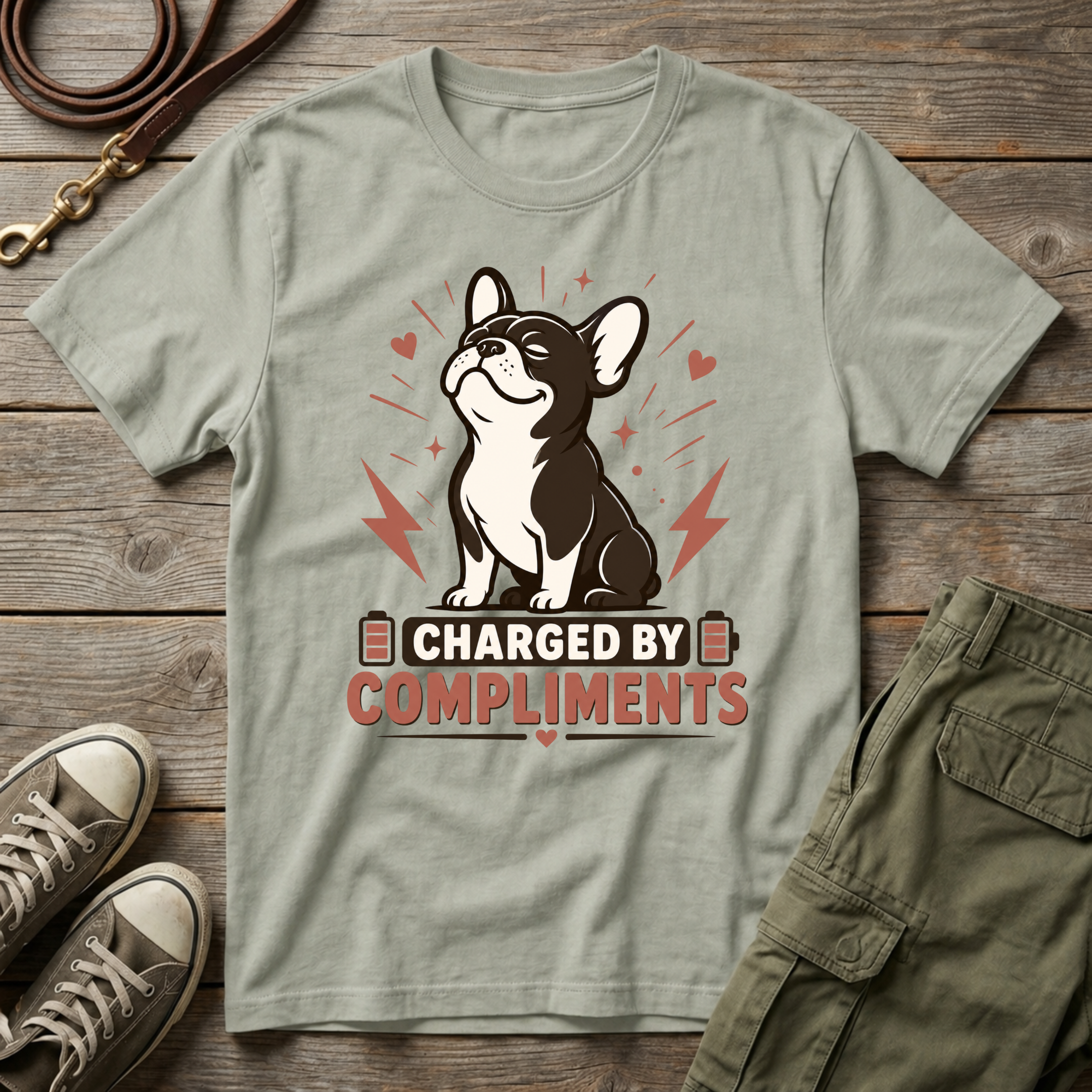 Frenchie Charged By Compliments T-Shirt