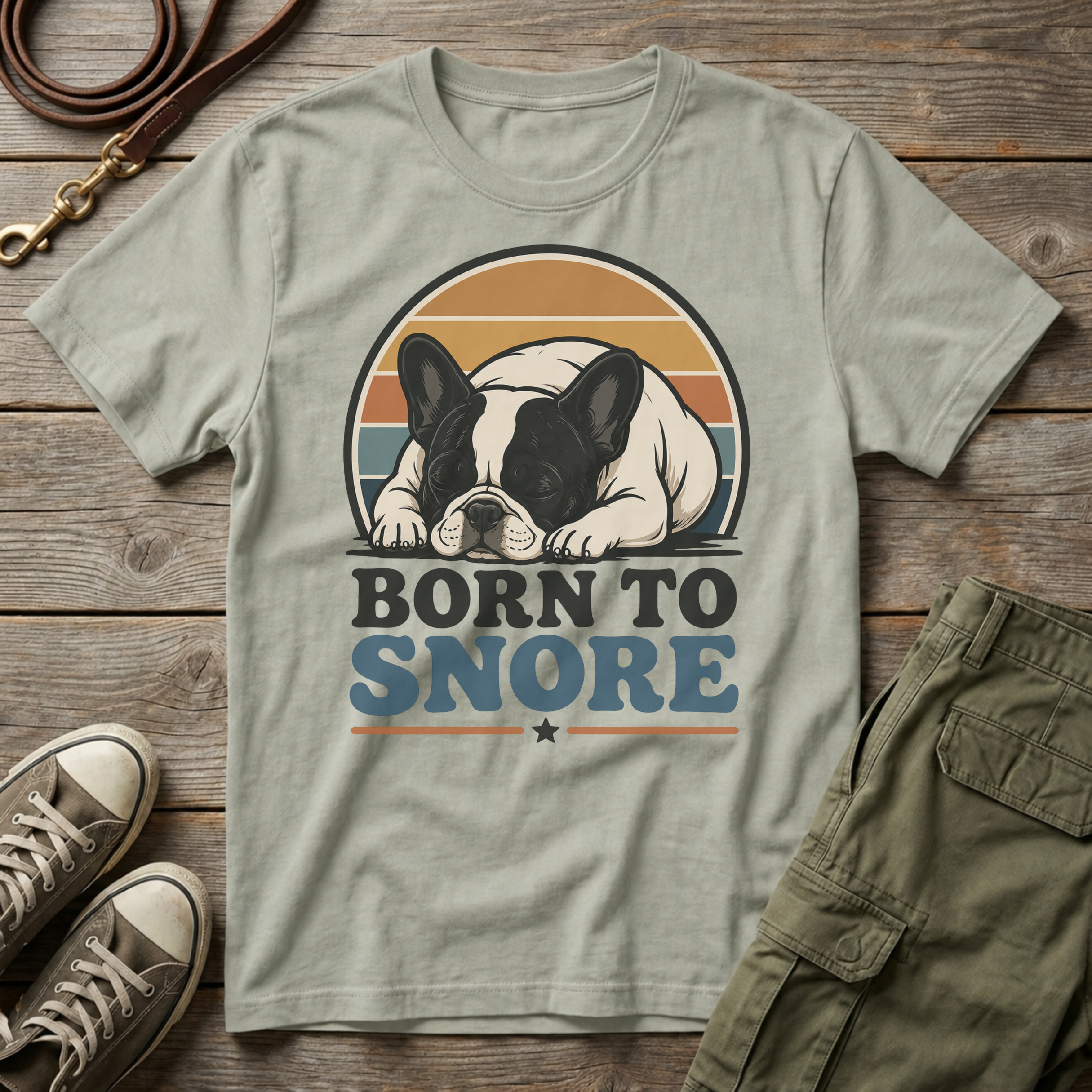 Sunset Frenchie Born To Snore T-Shirt