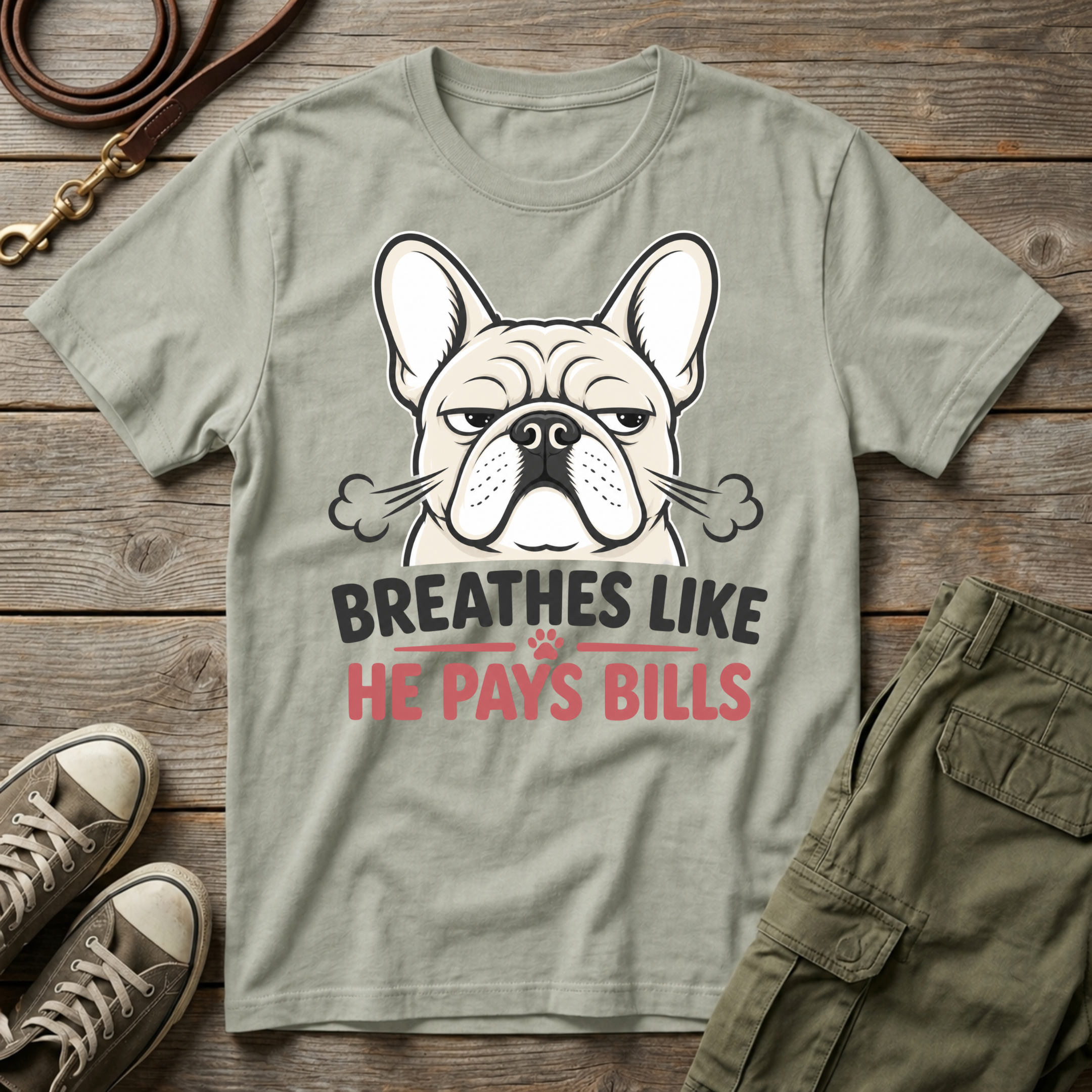 Frenchie Breathes Like Pays Bills T-Shirt