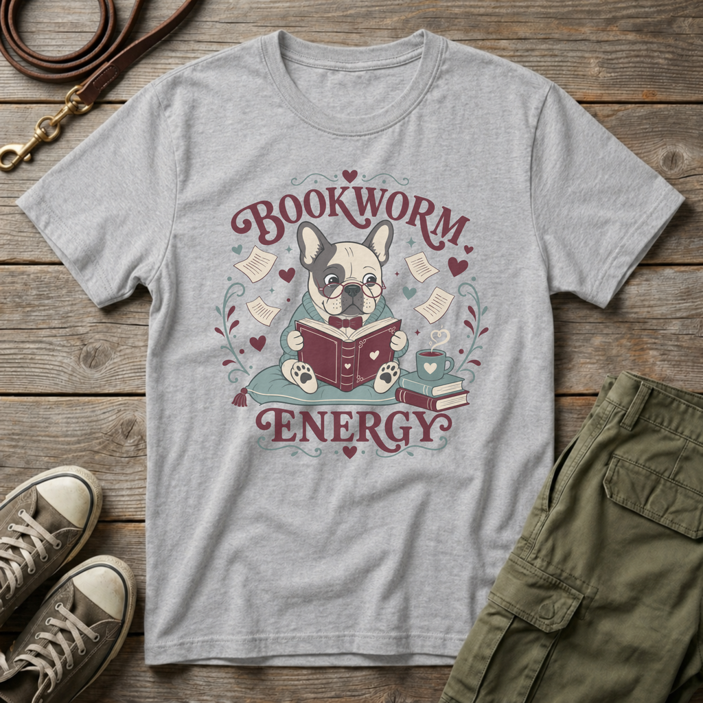 Frenchie Bookworm Energy T-Shirt