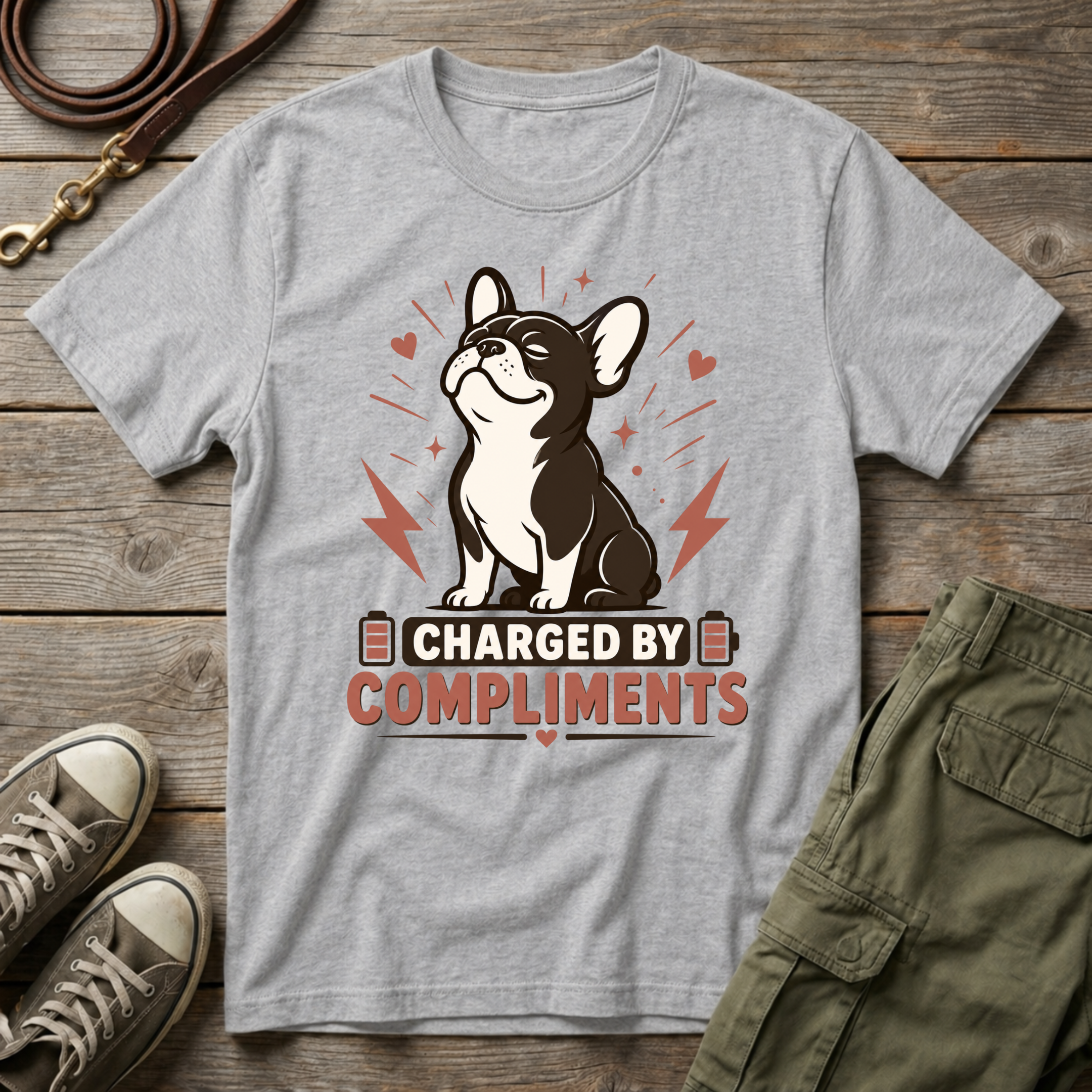 Frenchie Charged By Compliments T-Shirt
