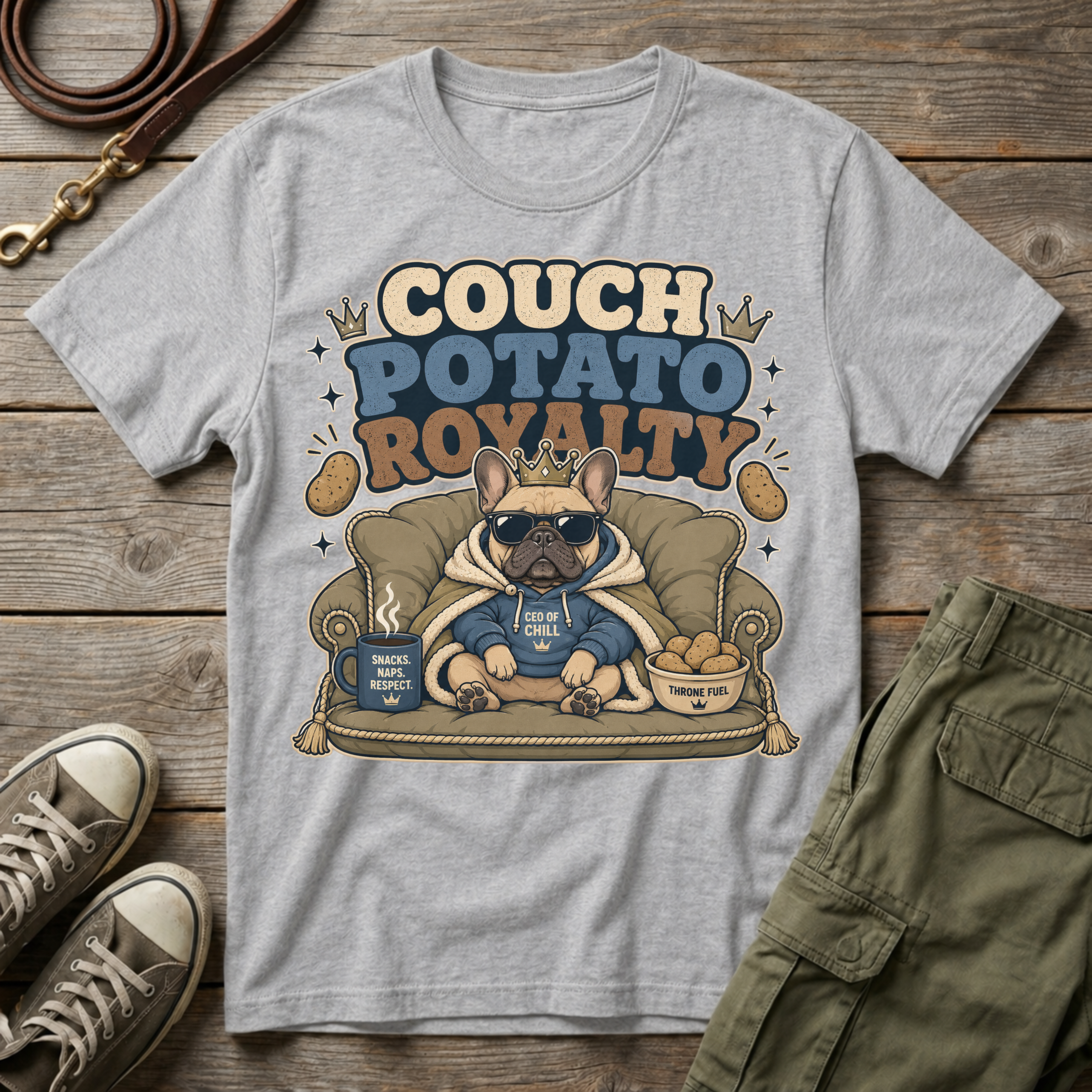 Frenchie Couch Potato Royalty T-Shirt