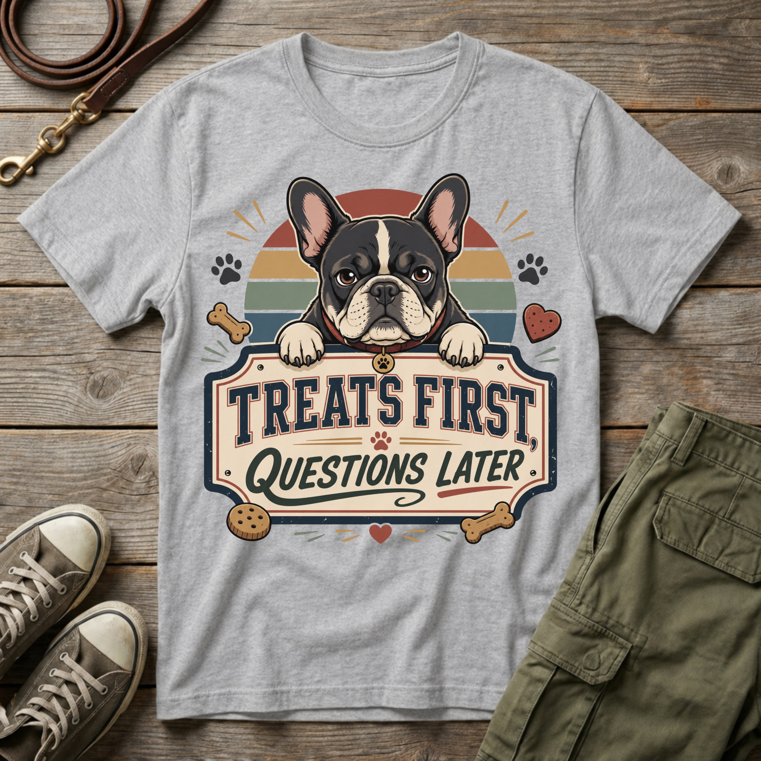 Frenchie: Treats First T-Shirt