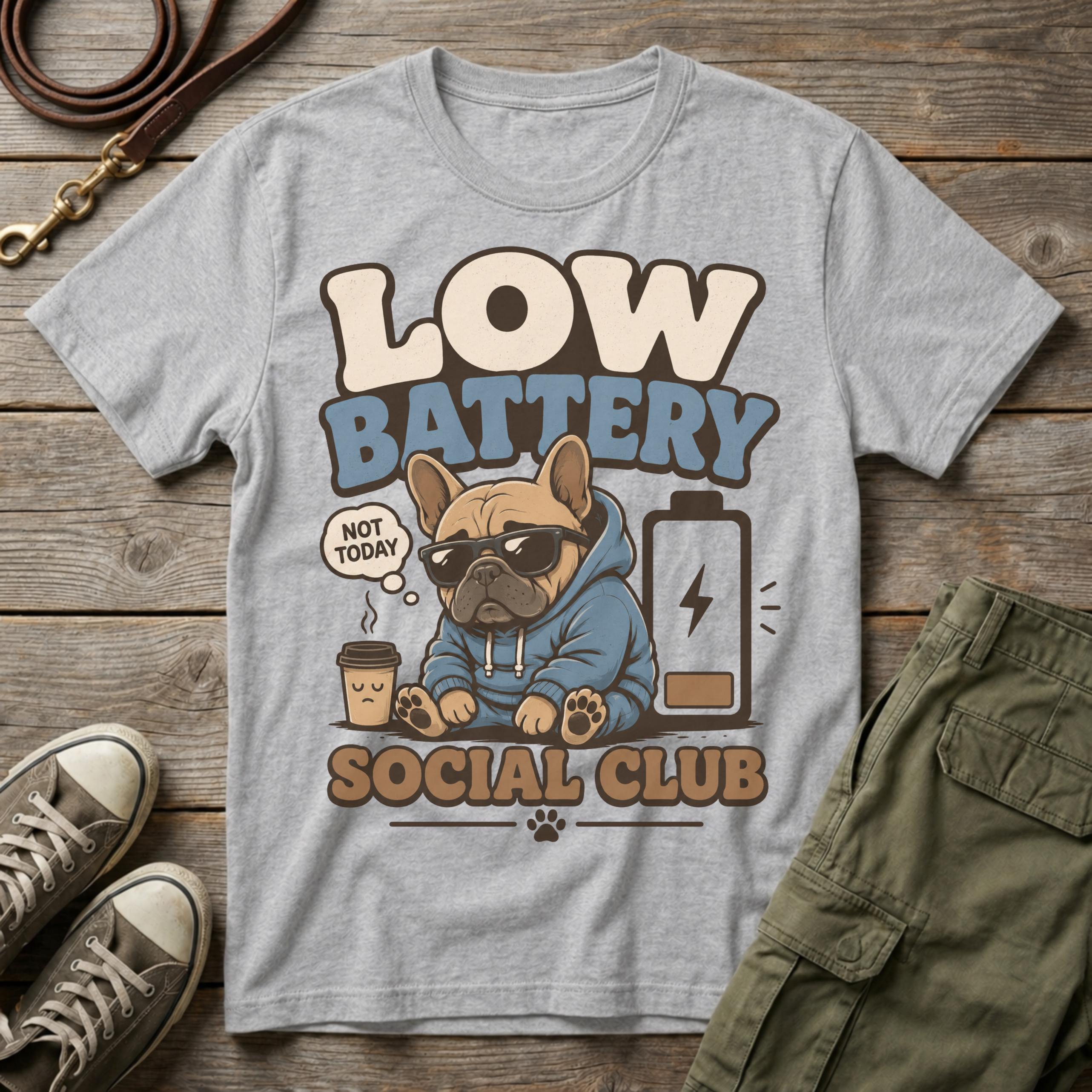 Frenchie Low Battery Social Club T-Shirt