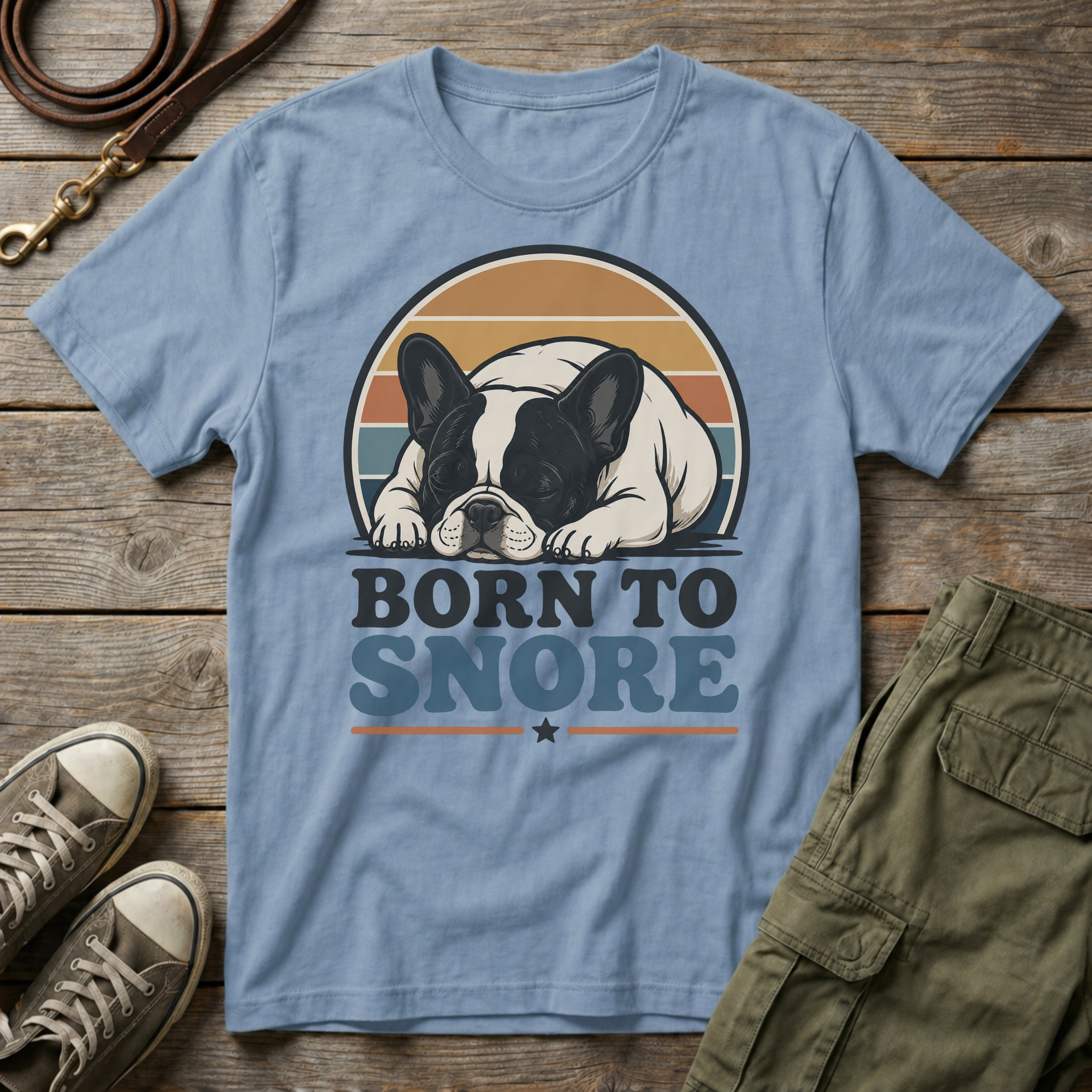 Sunset Frenchie Born To Snore T-Shirt