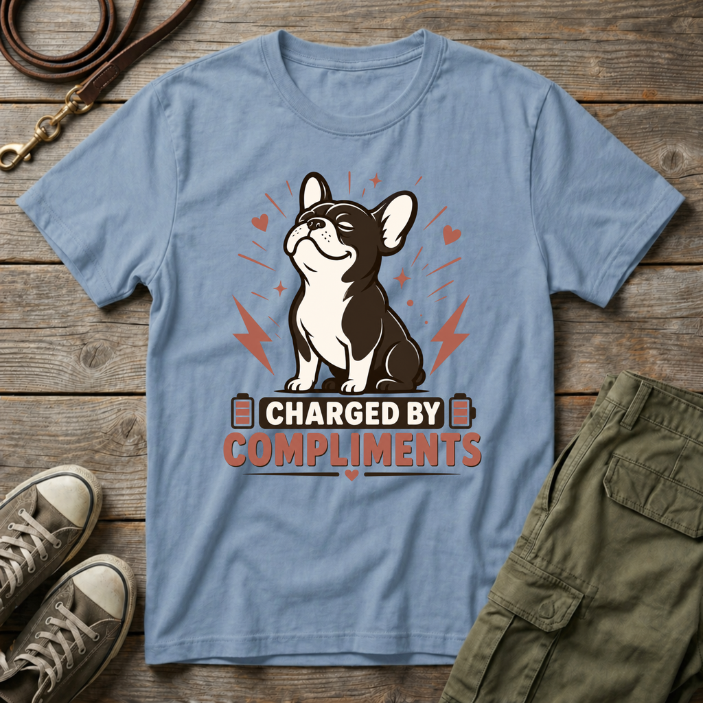 Frenchie Charged By Compliments T-Shirt