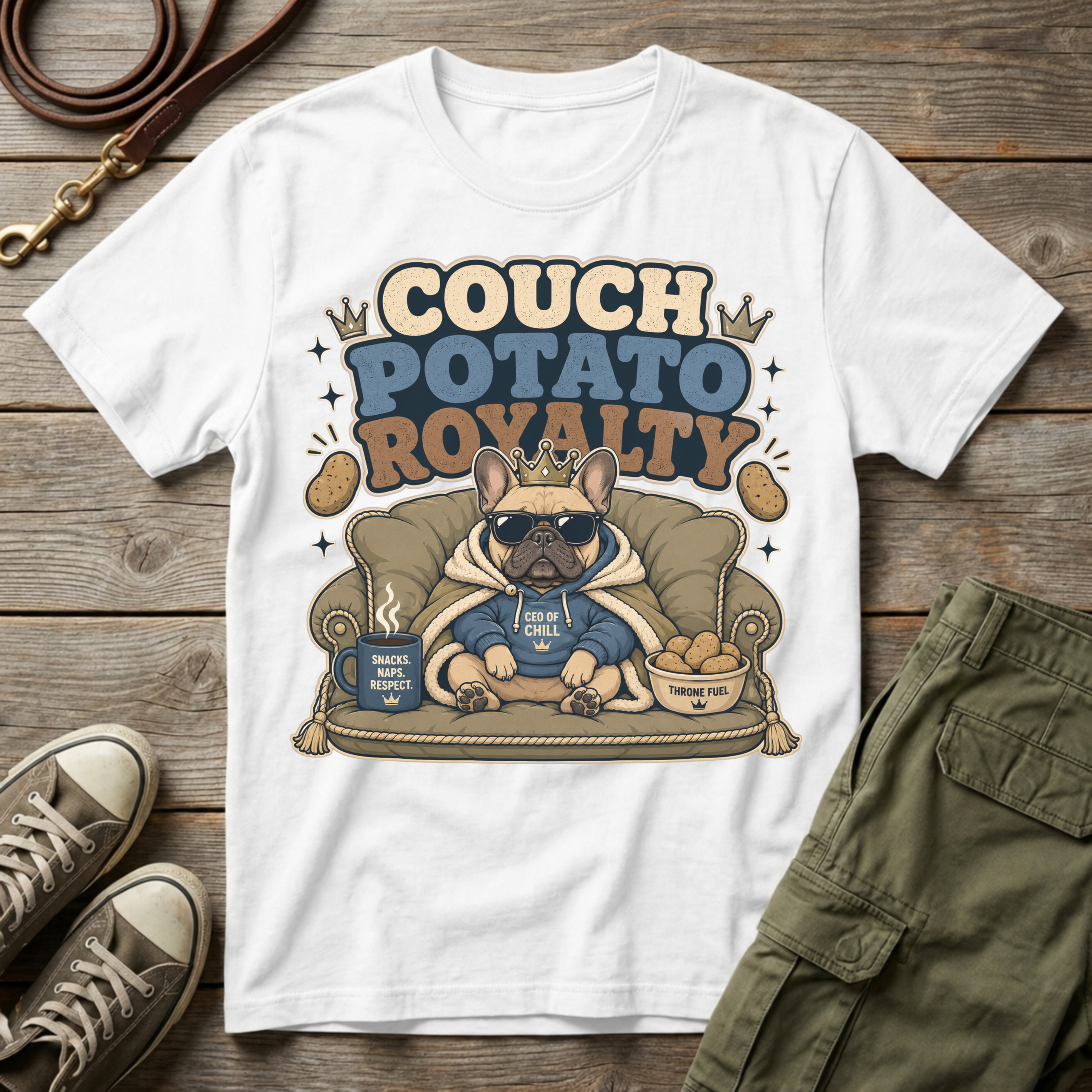 Frenchie Couch Potato Royalty T-Shirt