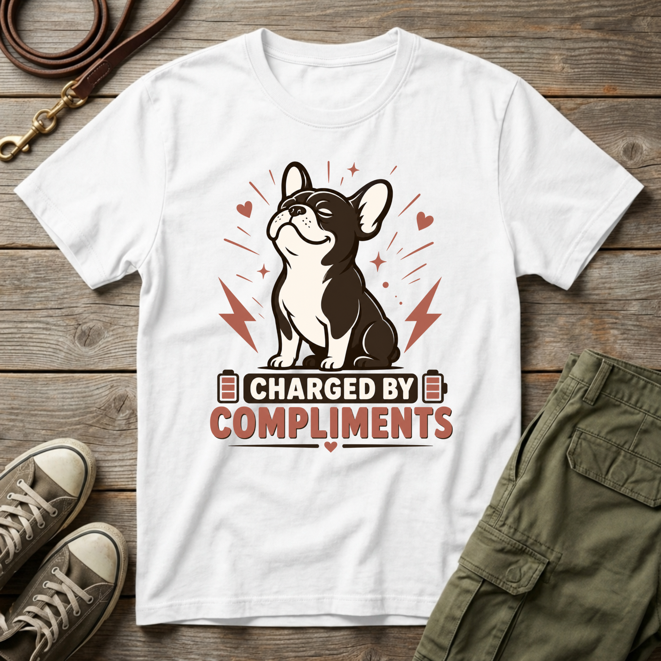 Frenchie Charged By Compliments T-Shirt