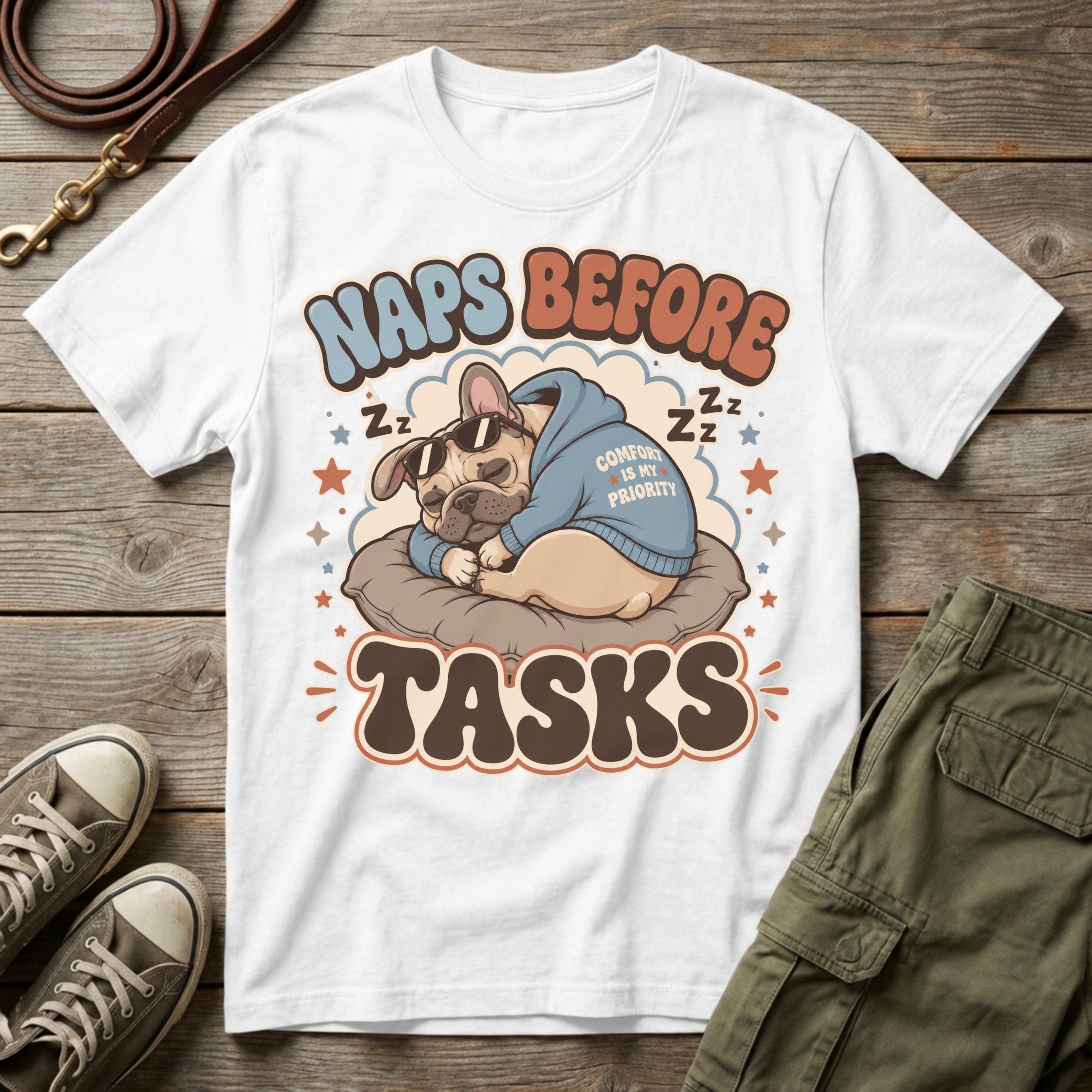 Frenchie Naps Before Tasks T-Shirt