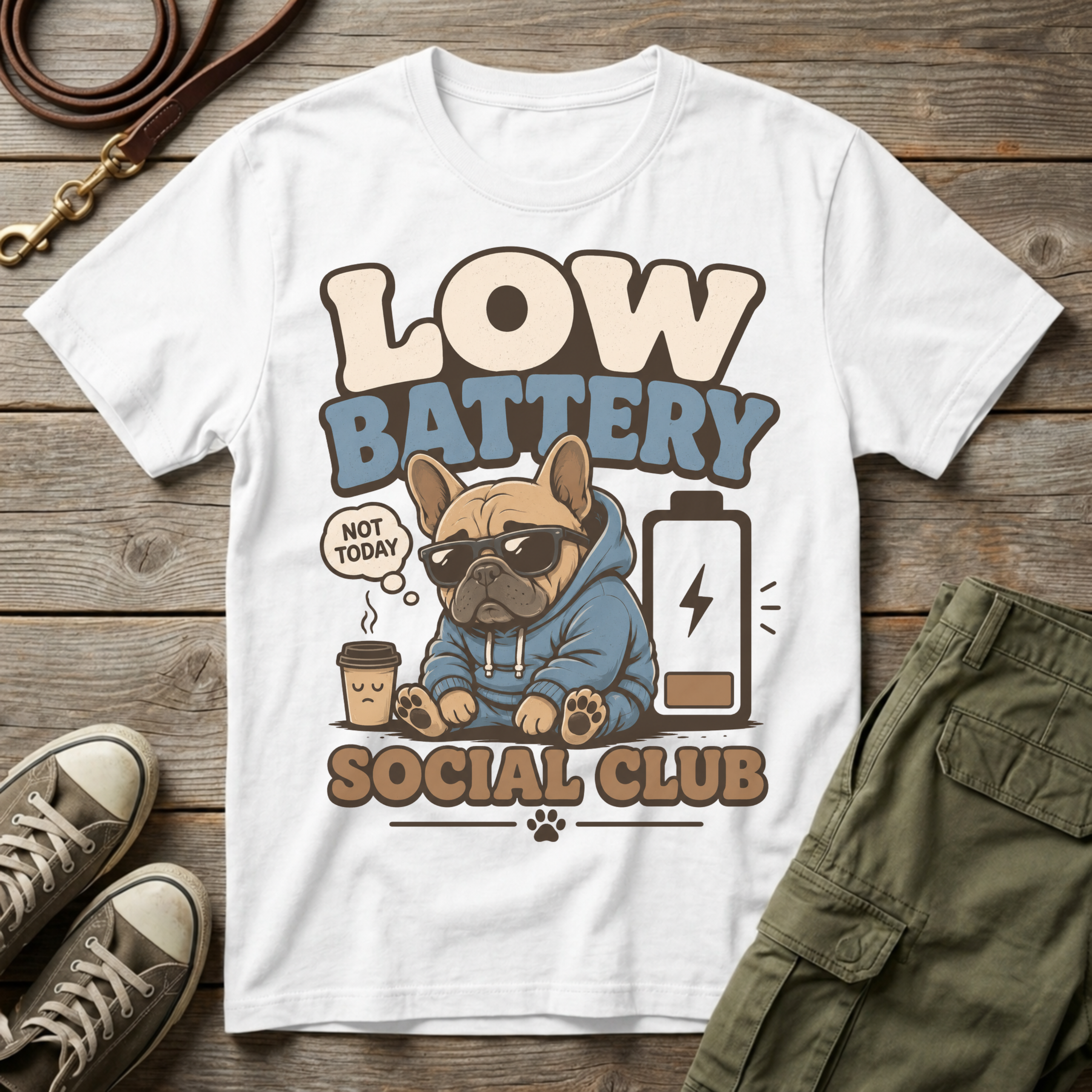 Frenchie Low Battery Social Club T-Shirt