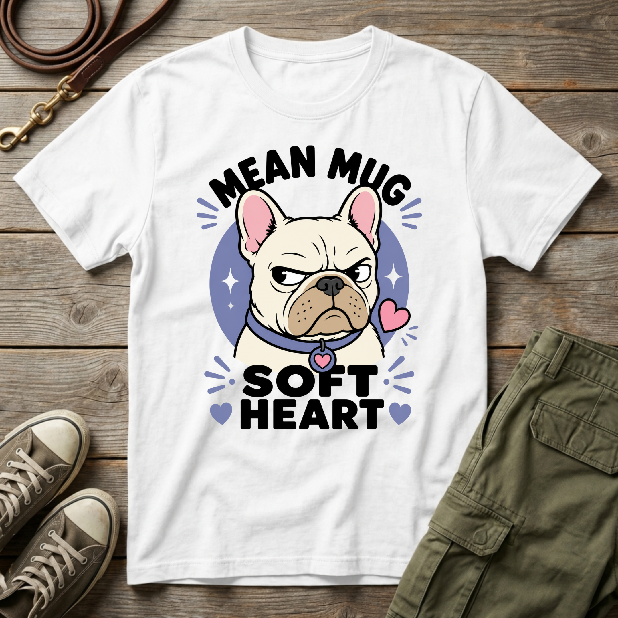 Frenchie Mean Mug Soft Heart T-Shirt
